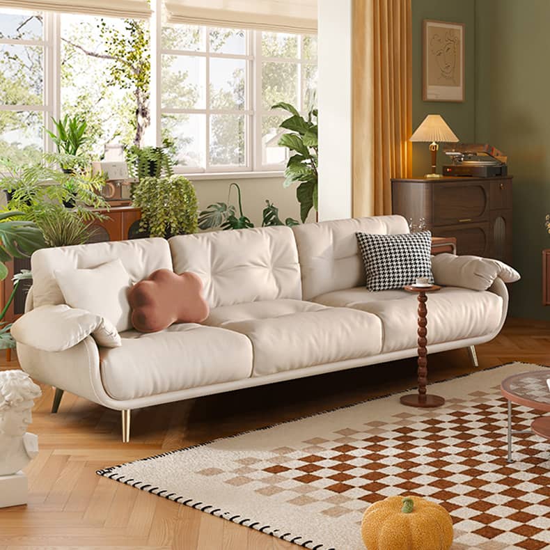 Luxurious Modern Sofa with Beige, Orange, Green, and Brown Accents - Solid Wood Frame and Stainless Steel Details - Premium Down and Cotton Blend Upholstery and Leathaire Finish fbby-1407