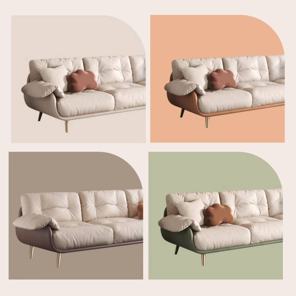 Luxurious Modern Sofa with Beige, Orange, Green, and Brown Accents - Solid Wood Frame and Stainless Steel Details - Premium Down and Cotton Blend Upholstery and Leathaire Finish fbby-1407