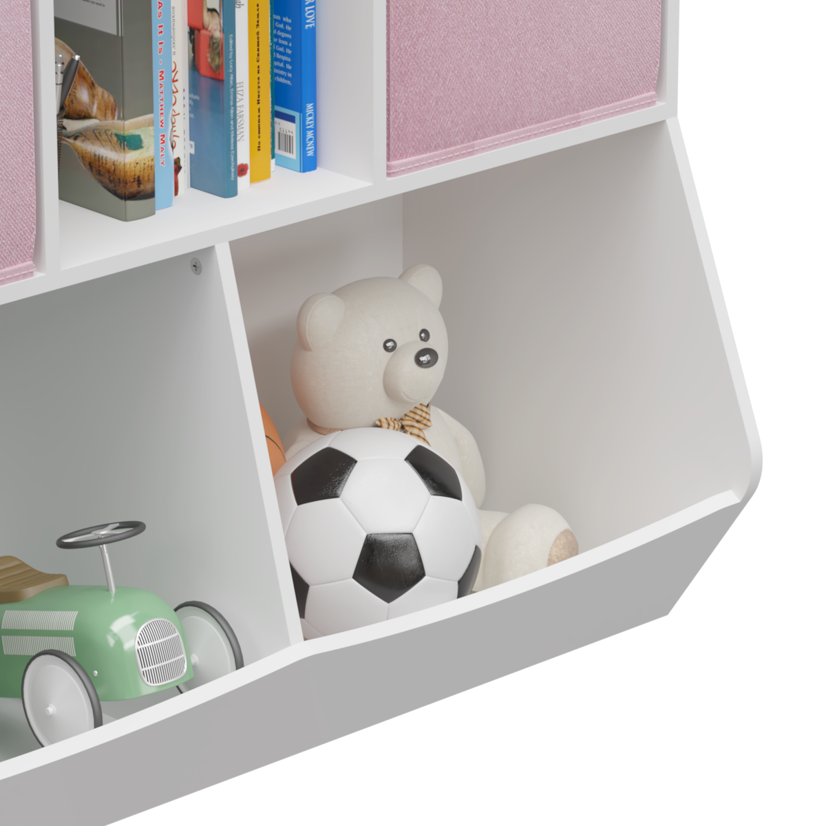 Kids Bookcase with Collapsible Fabric Drawers, Children's Toy Storage Cabinet for Playroom, Bedroom, Nursery, School, White/Pink W808119782-djyc