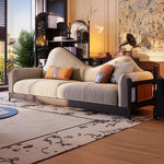 Elegant Ash Wood Pine Sofa with Unique Curved Design and Plush Cushions - Perfect for Modern Living Spaces fbgym-4749