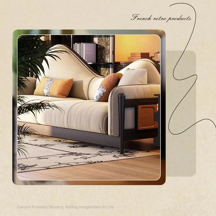 Elegant Ash Wood Pine Sofa with Unique Curved Design and Plush Cushions - Perfect for Modern Living Spaces fbgym-4749