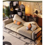 Elegant Ash Wood Pine Sofa with Unique Curved Design and Plush Cushions - Perfect for Modern Living Spaces fbgym-4749