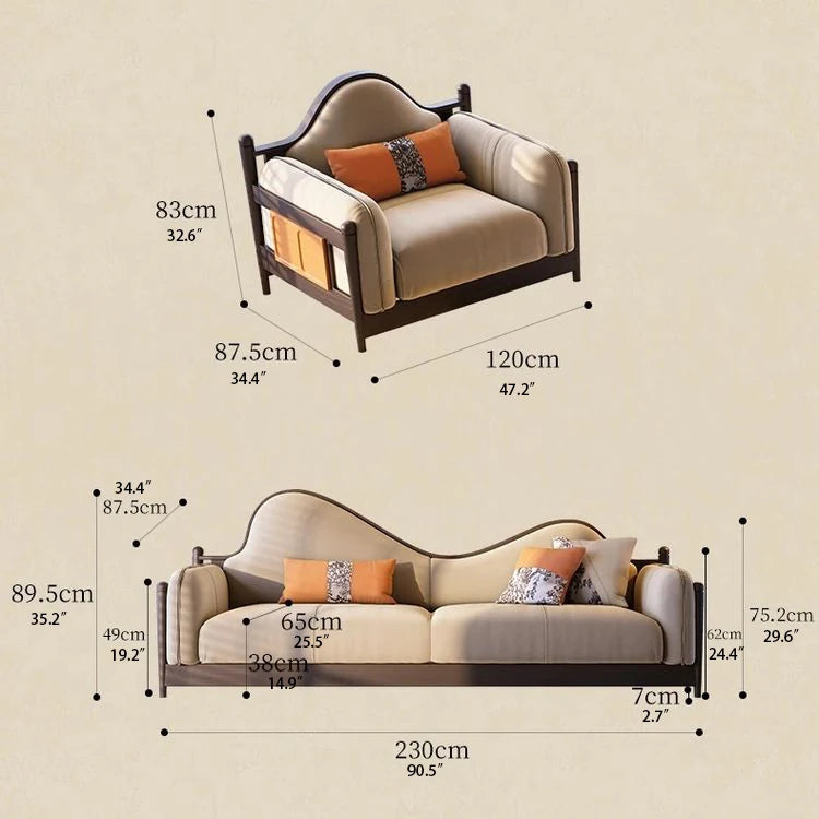Elegant Ash Wood Pine Sofa with Unique Curved Design and Plush Cushions - Perfect for Modern Living Spaces fbgym-4749