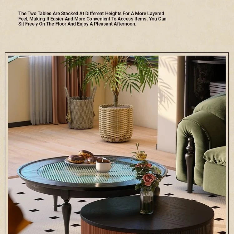 Elegant Ash Wood and Glass Coffee Table Set – Modern Living Room Centerpieces fbgym-4750
