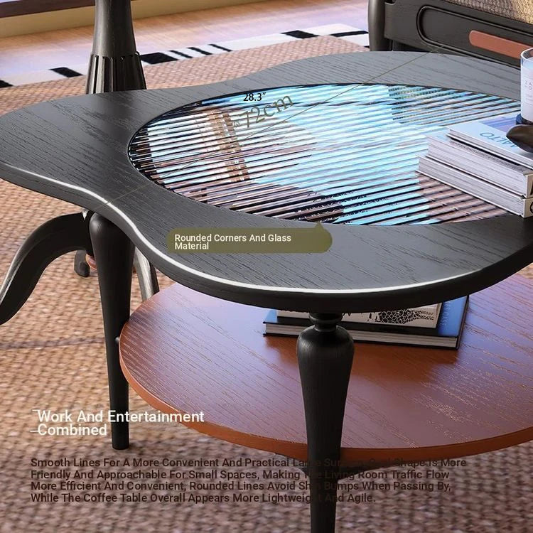 Stylish Ash Wood and Glass Coffee Table with Rounded Corners – Perfect for Modern Living Spaces fbgym-4752