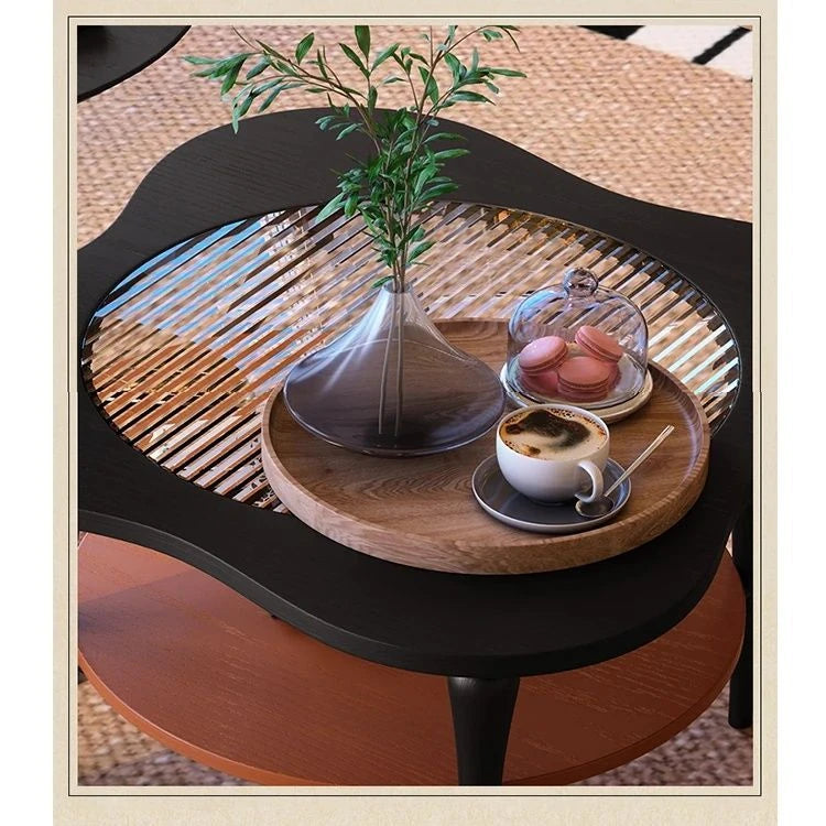 Stylish Ash Wood and Glass Coffee Table with Rounded Corners – Perfect for Modern Living Spaces fbgym-4752