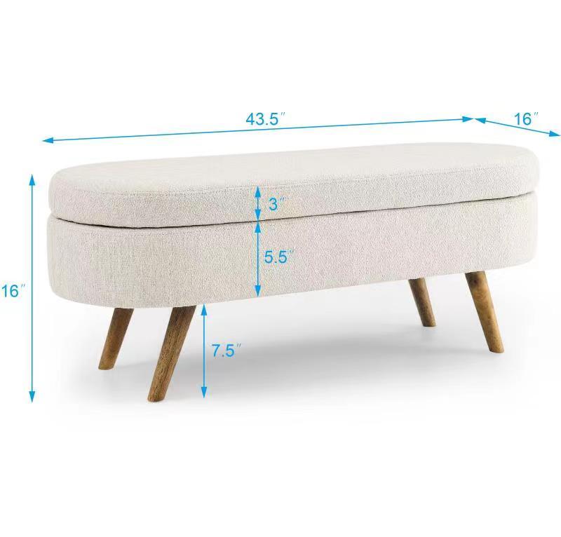 Ottoman Oval Storage Bench,Rubber Wood Legs, Beige(43.5"x16"x16") W48746798-djyc