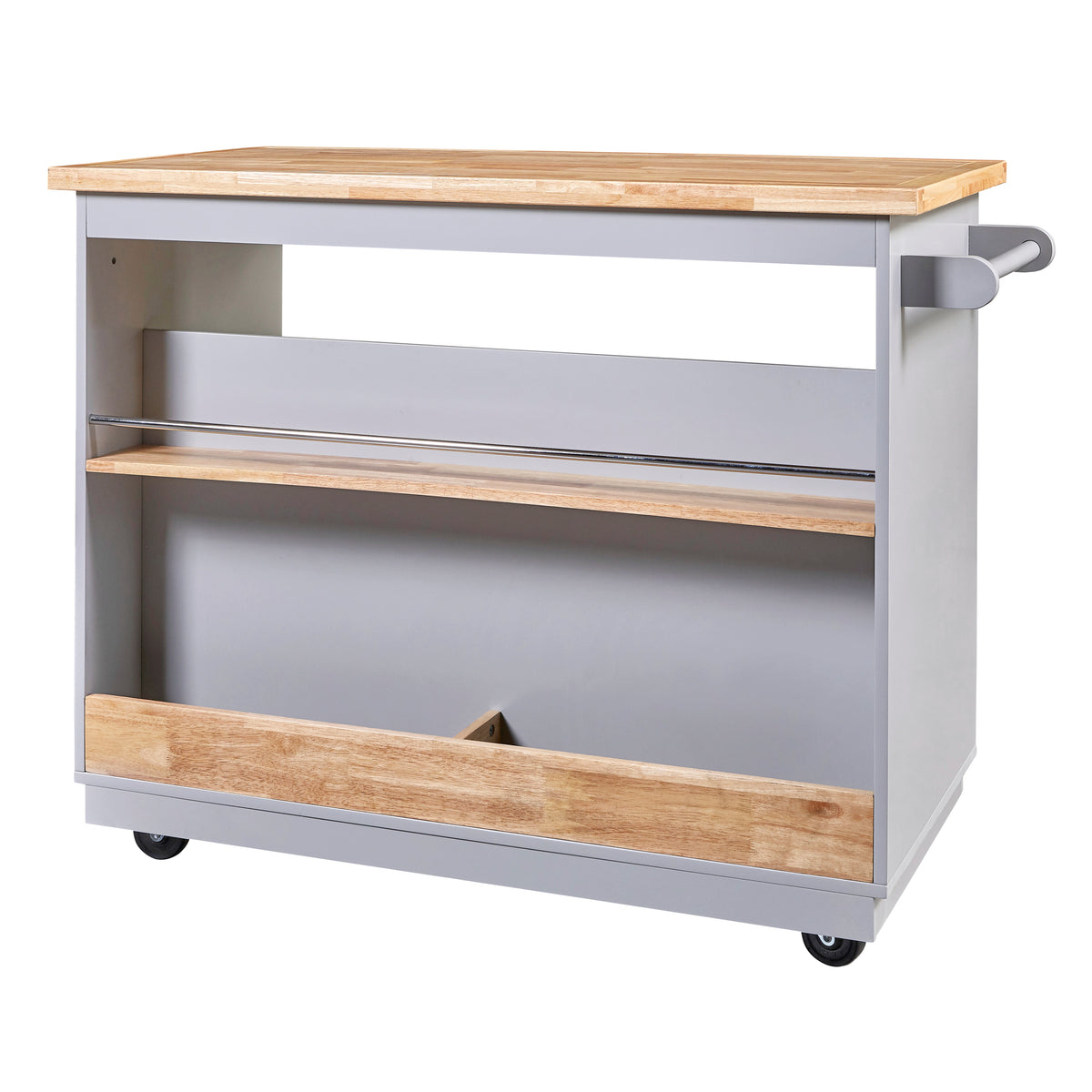 Rolling Kitchen Island with Storage, Two-sided Kitchen island Cart on Wheels with Wood Top, Wine and Spice Rack, Large Kitchen Cart with 2 Drawers, 3 Open Compartments, Grey Blue WF318964AAG-djyc