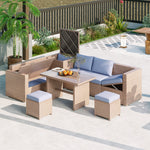 TOPMAX Outdoor 6-Piece All Weather PE Rattan Sofa Set, Garden Patio Wicker Sectional Furniture Set with Adjustable Seat, Storage Box, Removable Covers and Tempered Glass Top Table, Natural SP100005AAG-djyc