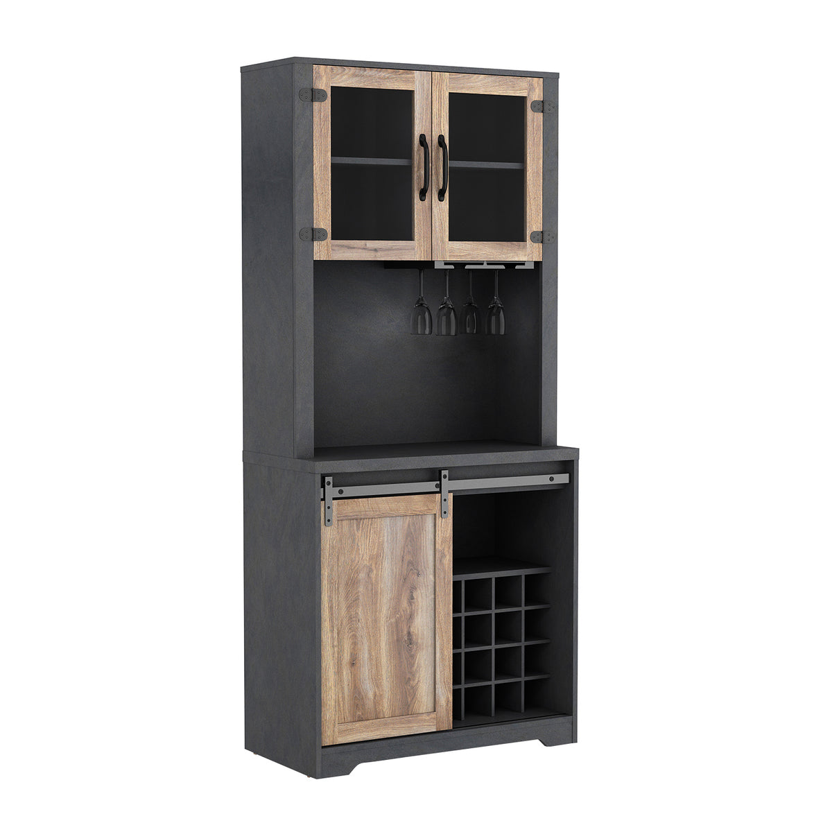 31 Inch Farmhouse Barn Door Bar Cabinet For Living Room, Dining Room W881S00003-djyc