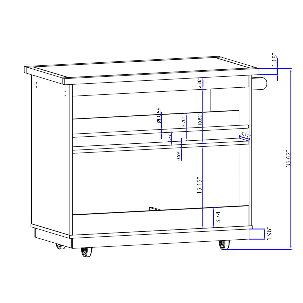 Rolling Kitchen Island with Storage, Two-sided Kitchen island Cart on Wheels with Wood Top, Wine and Spice Rack, Large Kitchen Cart with 2 Drawers, 3 Open Compartments, Grey Blue WF318964AAG-djyc