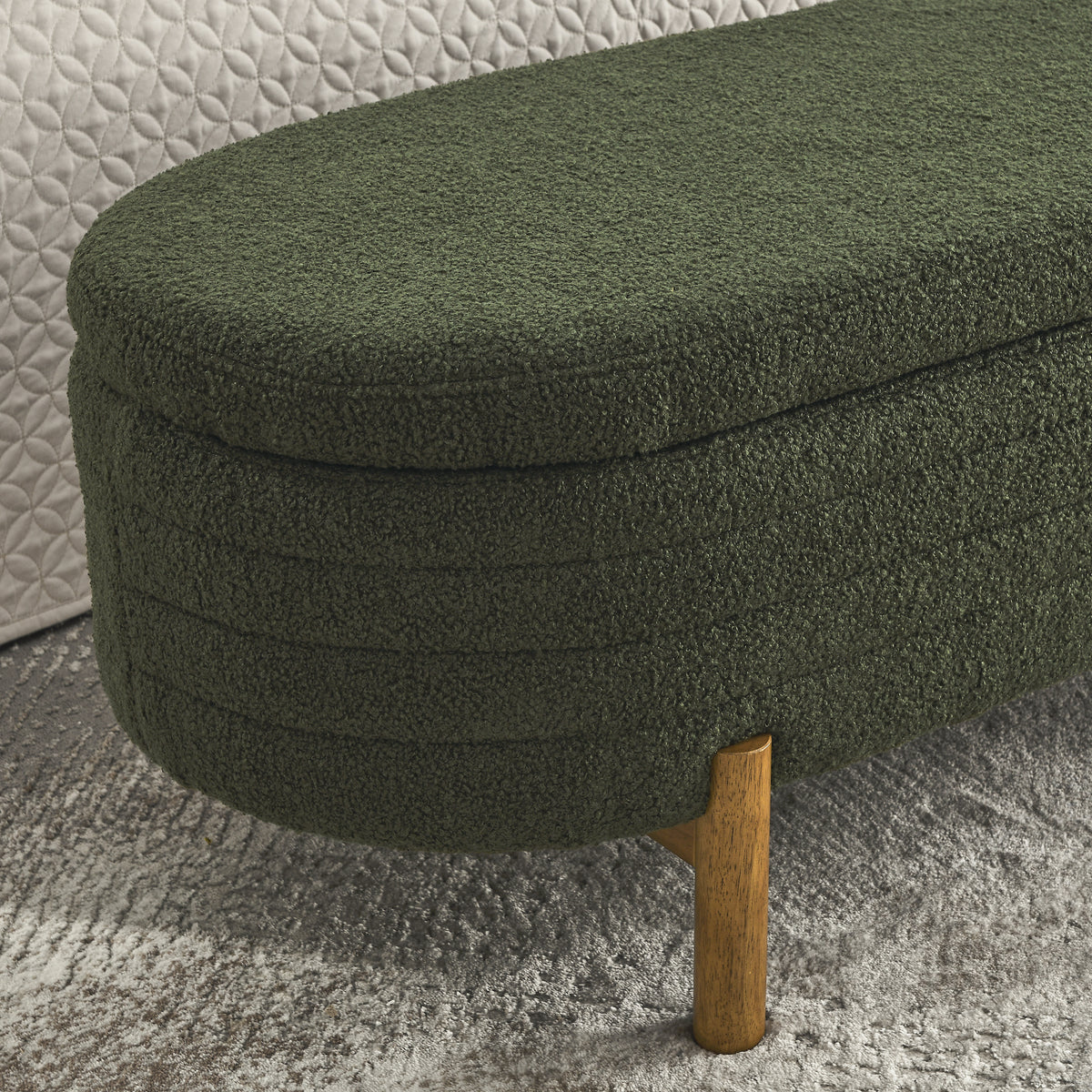 Ottoman Oval Storage Bench,Rubber Wood Leg, Green(46."x17.7"x10.8") W487P178761-djyc