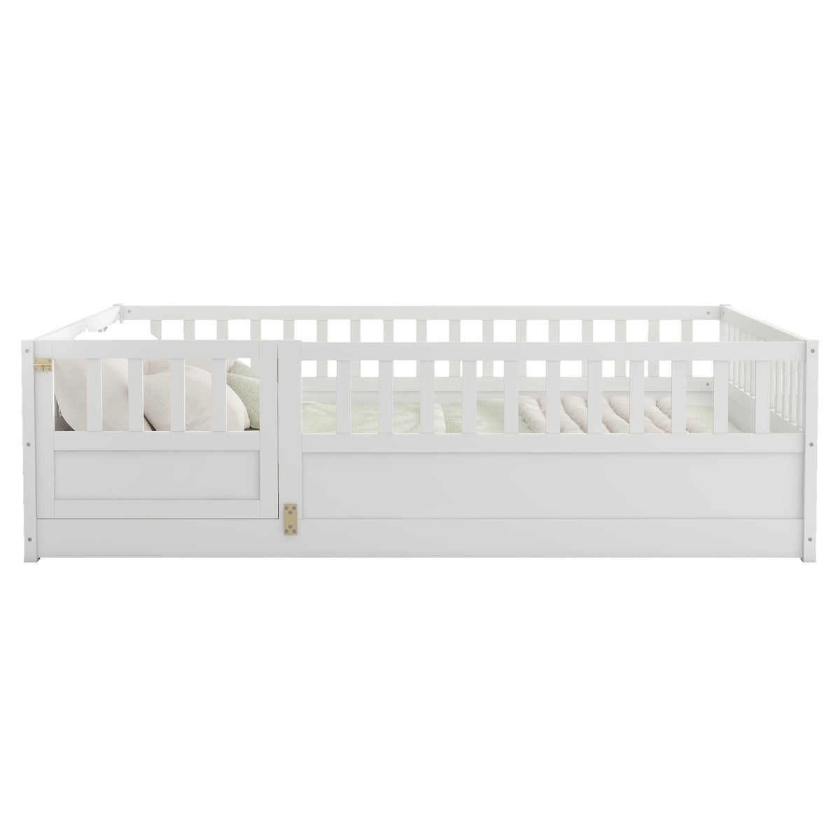 Full sizeFloor bed, integral construction with super high security barrier, door, children's floor bed frame, Montessori wooden children's floor bed, Support slat white W1858P164943-djyc