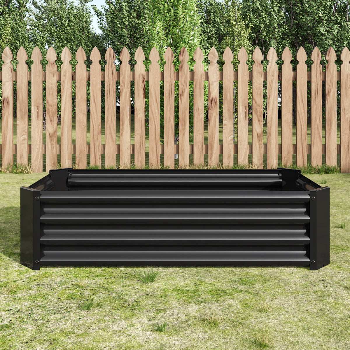 Metal Raised Garden Bed, Rectangle Raised Planter 4×2×1ftfor Flowers Plants, Vegetables Herb Black W84090999-djyc