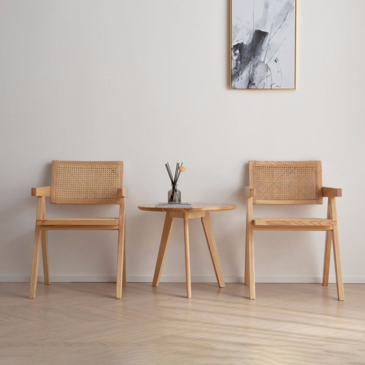 Elegant Brown Rattan Chair in Natural Ash Wood Finish fcf-1471