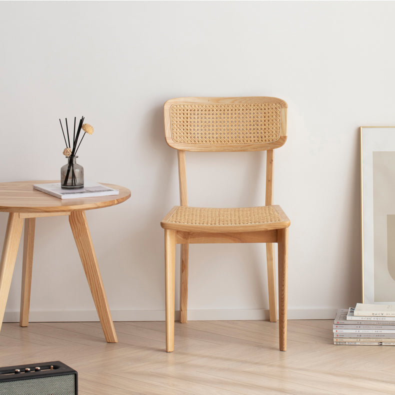 Elegant Brown Ash Wood Chair with Stylish Rattan Accents fcf-1472