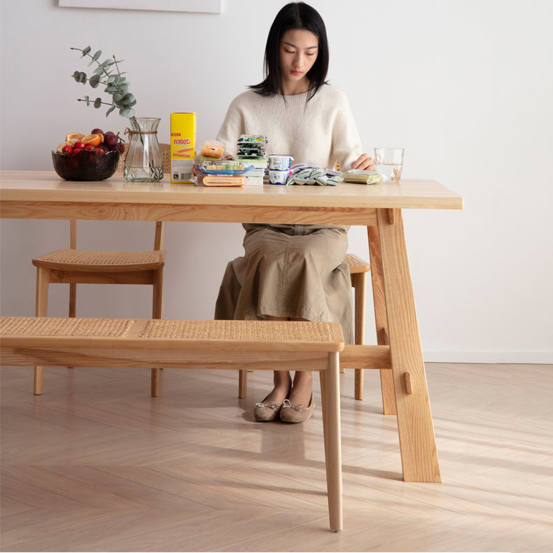 Natural Brown Ash Wood Stool with Rattan Seat fcf-1473