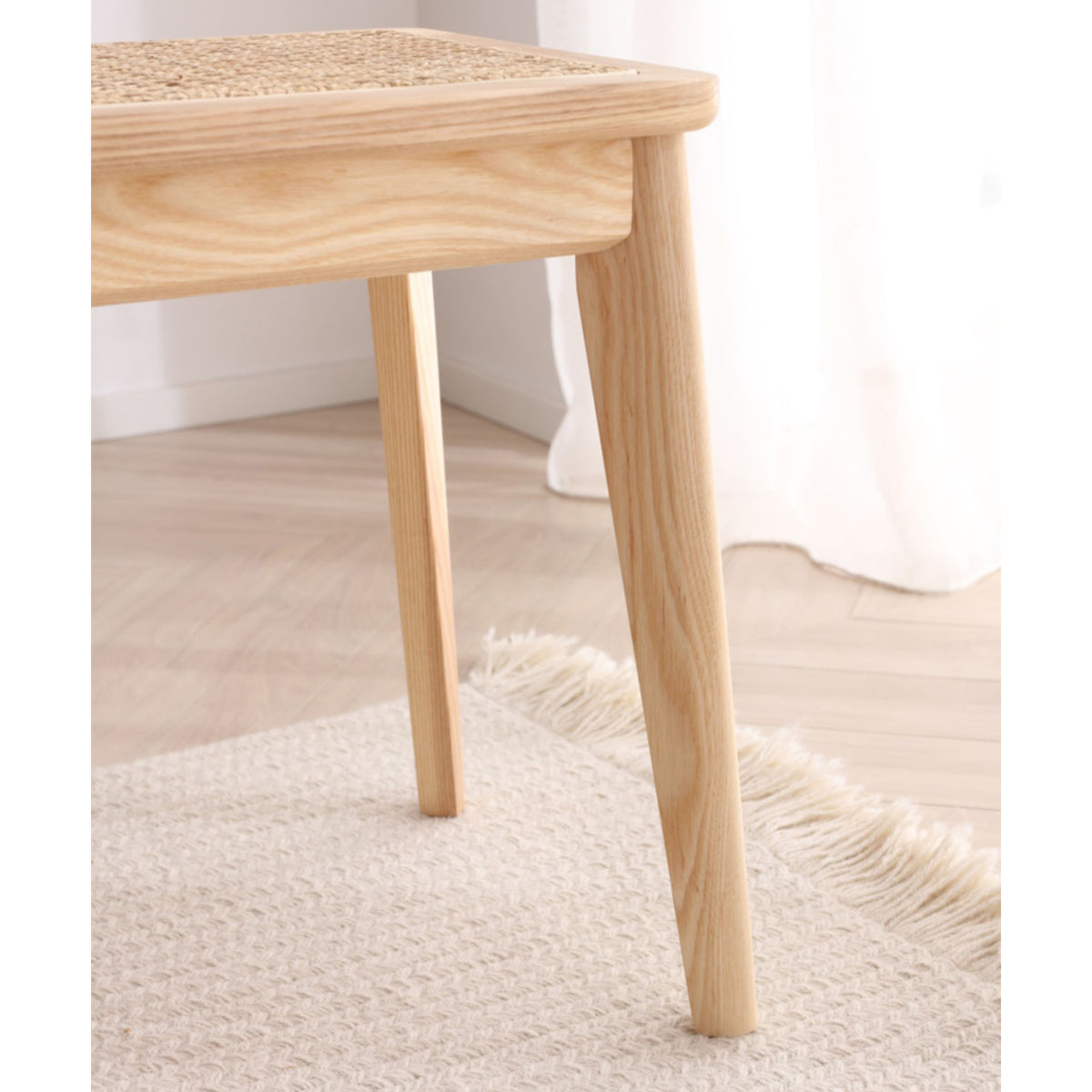 Crafted Ash Wood & Rattan Stool - Premium Natural Finish fcf-1475