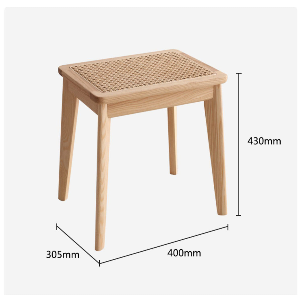 Crafted Ash Wood & Rattan Stool - Premium Natural Finish fcf-1475