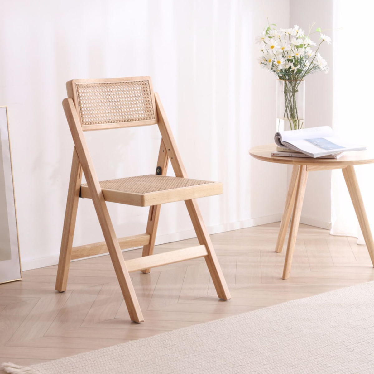 Elegant Natural Ash Wood and Rattan Chair for Modern Living Spaces fcf-1482