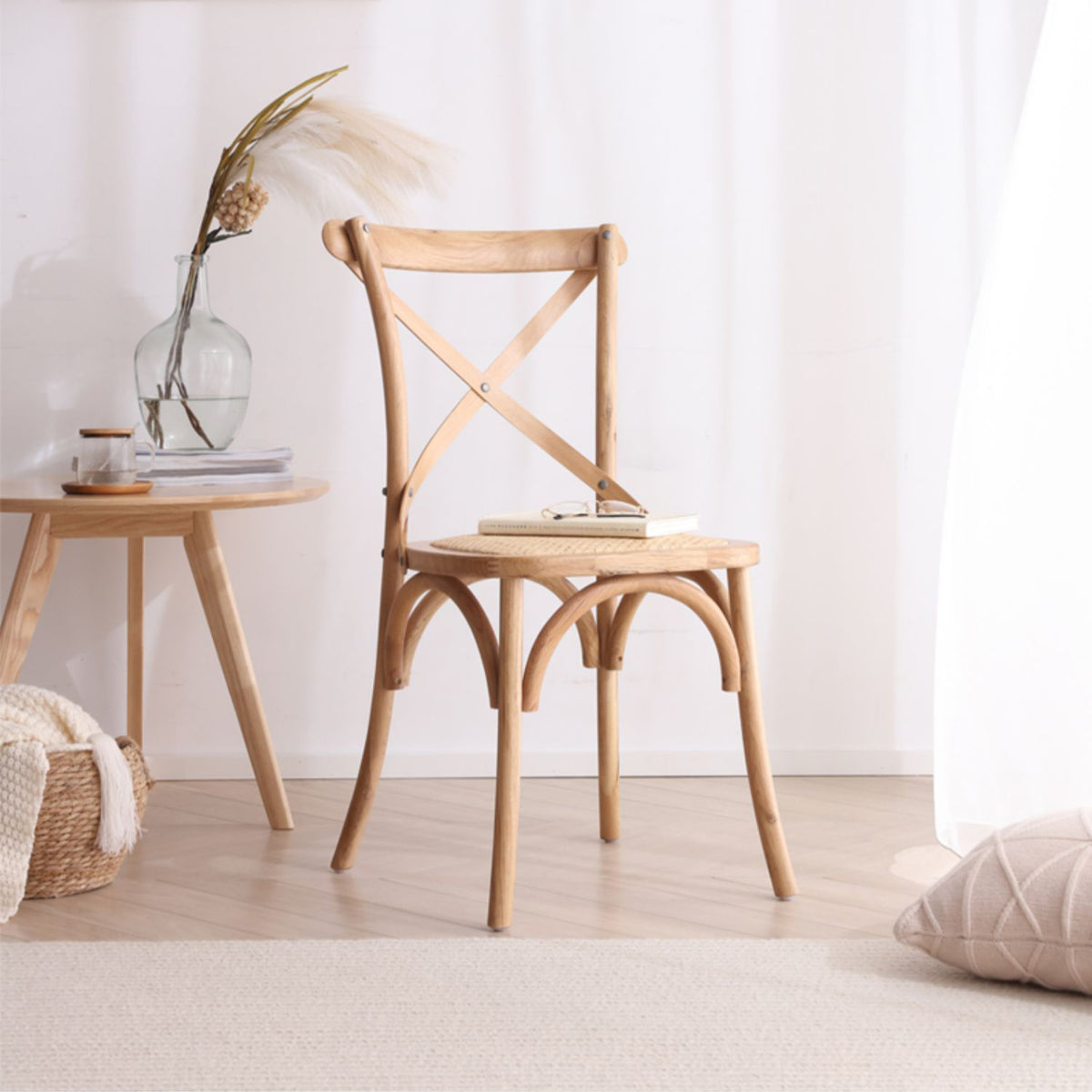 Stylish Beech Wood and Rattan Chair - Natural Elegance for Your Home fcf-1483