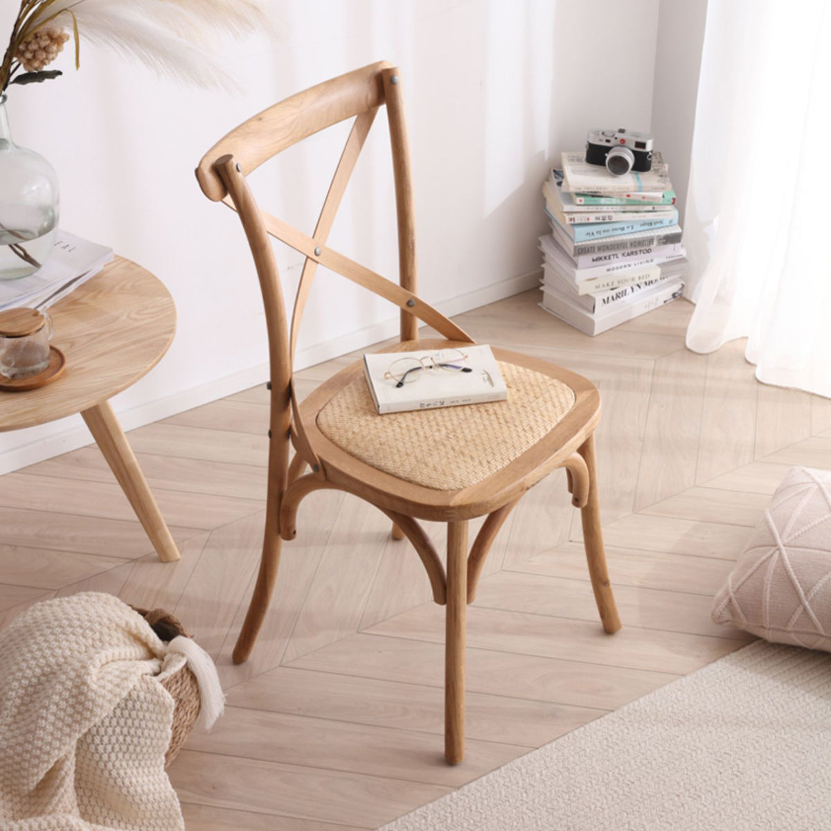 Stylish Beech Wood and Rattan Chair - Natural Elegance for Your Home fcf-1483