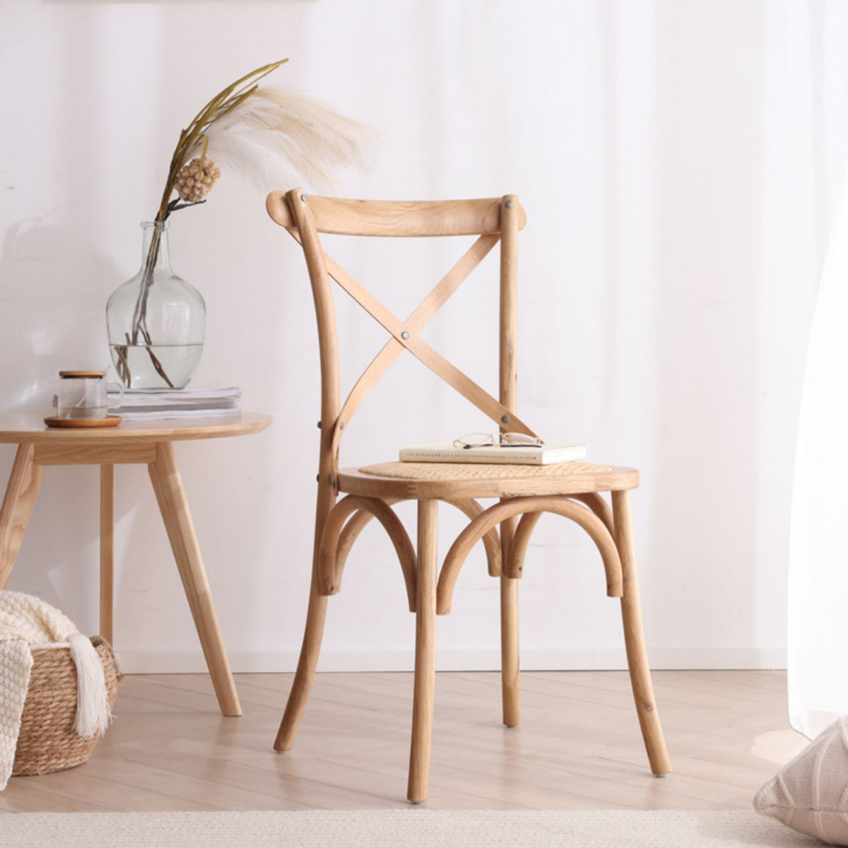Stylish Beech Wood and Rattan Chair - Natural Elegance for Your Home fcf-1483