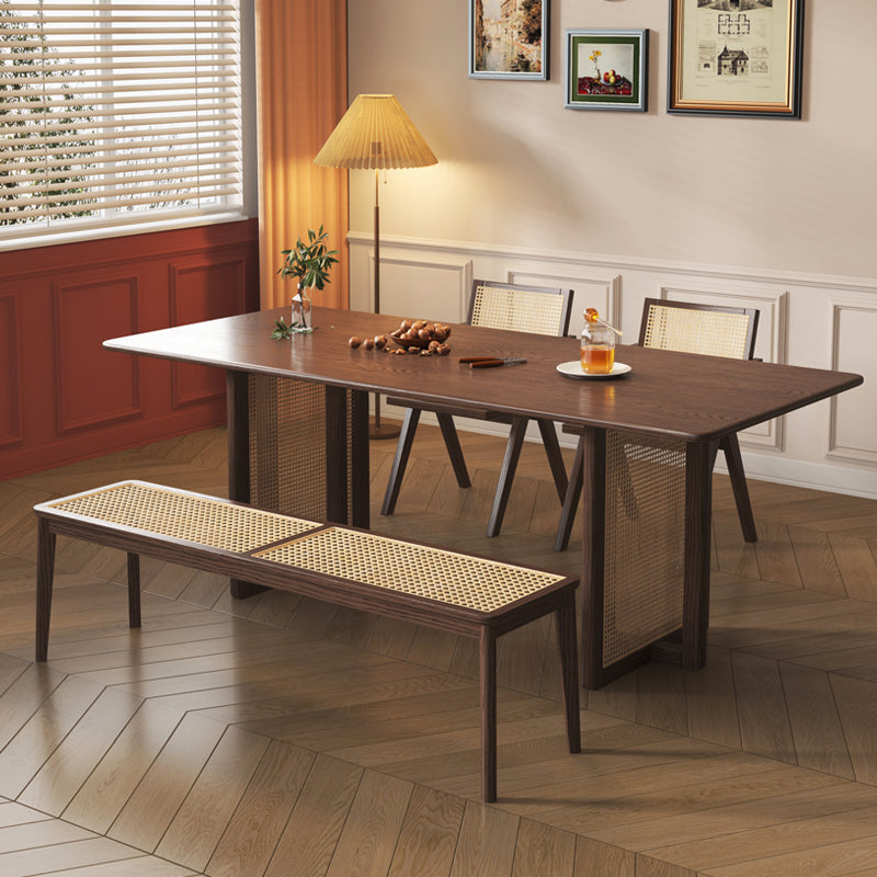 Elegant Brown Ash Wood Table with Rattan Details for Modern Living Spaces fcf-1494