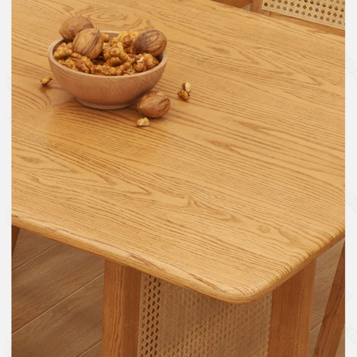 Elegant Brown Ash Wood Table with Rattan Details for Modern Living Spaces fcf-1494