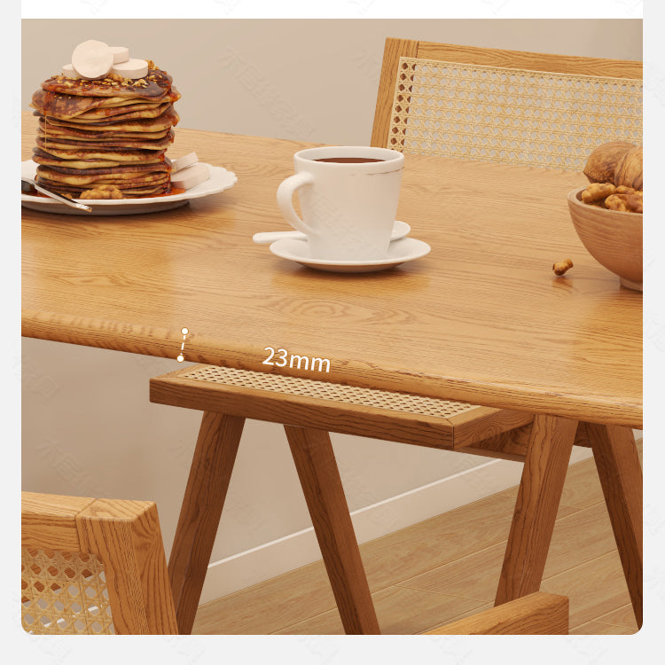 Elegant Brown Ash Wood Table with Rattan Details for Modern Living Spaces fcf-1494