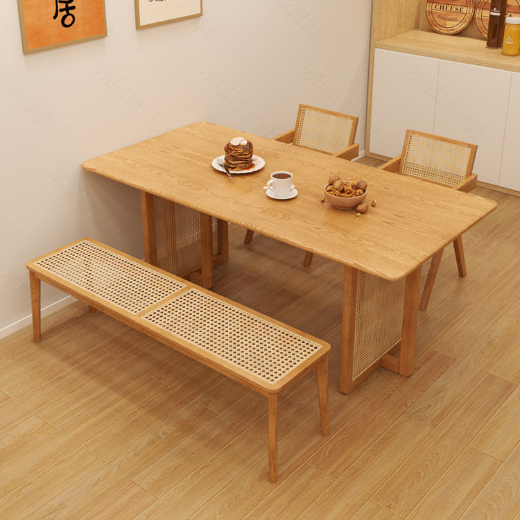 Elegant Brown Ash Wood Table with Rattan Details for Modern Living Spaces fcf-1494