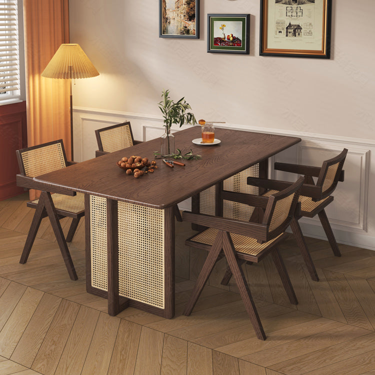 Elegant Brown Ash Wood Table with Rattan Details for Modern Living Spaces fcf-1494