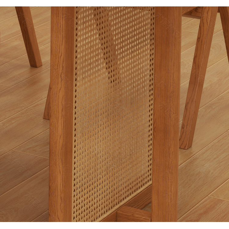 Elegant Brown Ash Wood Table with Rattan Details for Modern Living Spaces fcf-1494