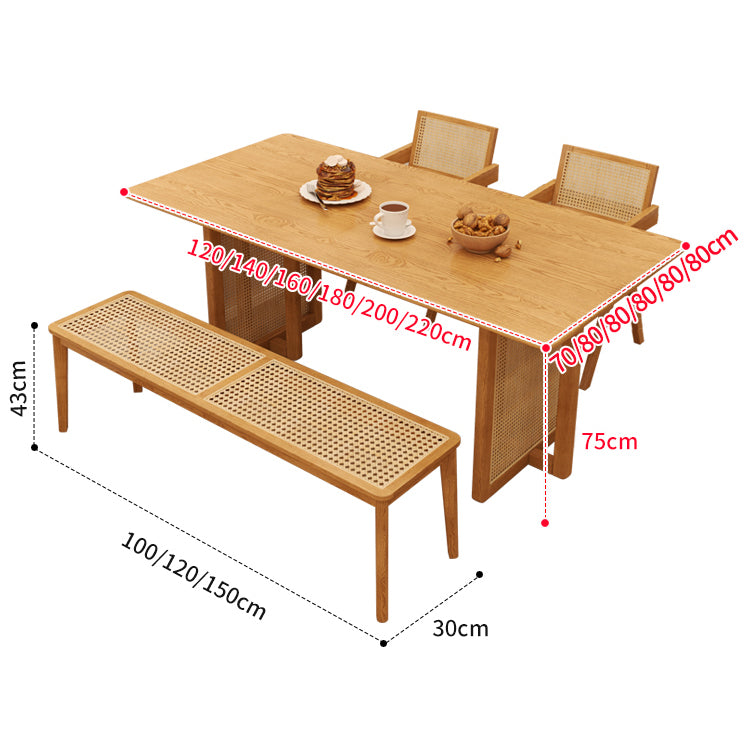 Elegant Brown Ash Wood Table with Rattan Details for Modern Living Spaces fcf-1494