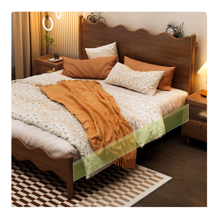 Elegant Bed Frame - Brown Rubber Wood, Pine Wood, Real Solid Wood & Glass Design fcf-282