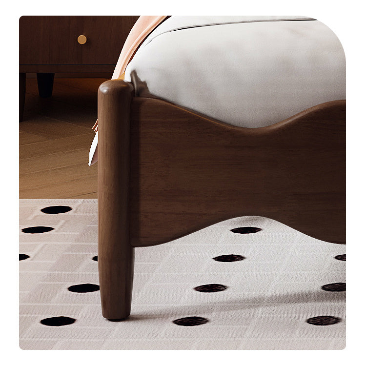 Elegant Bed Frame - Brown Rubber Wood, Pine Wood, Real Solid Wood & Glass Design fcf-282