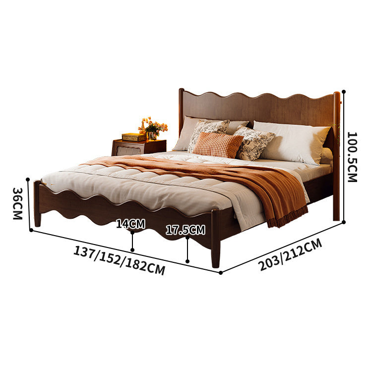 Elegant Bed Frame - Brown Rubber Wood, Pine Wood, Real Solid Wood & Glass Design fcf-282