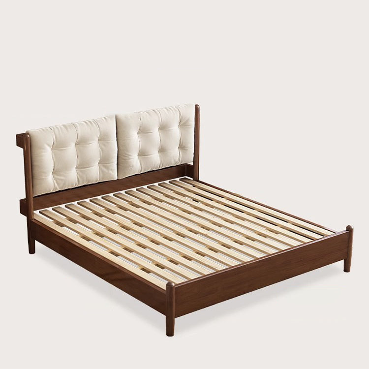 Modern Bed with Black Rubber Wood Frame and Beige Leathaire Upholstery fcf-283