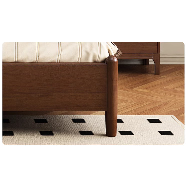 Modern Bed with Black Rubber Wood Frame and Beige Leathaire Upholstery fcf-283