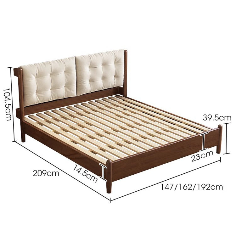 Modern Bed with Black Rubber Wood Frame and Beige Leathaire Upholstery fcf-283