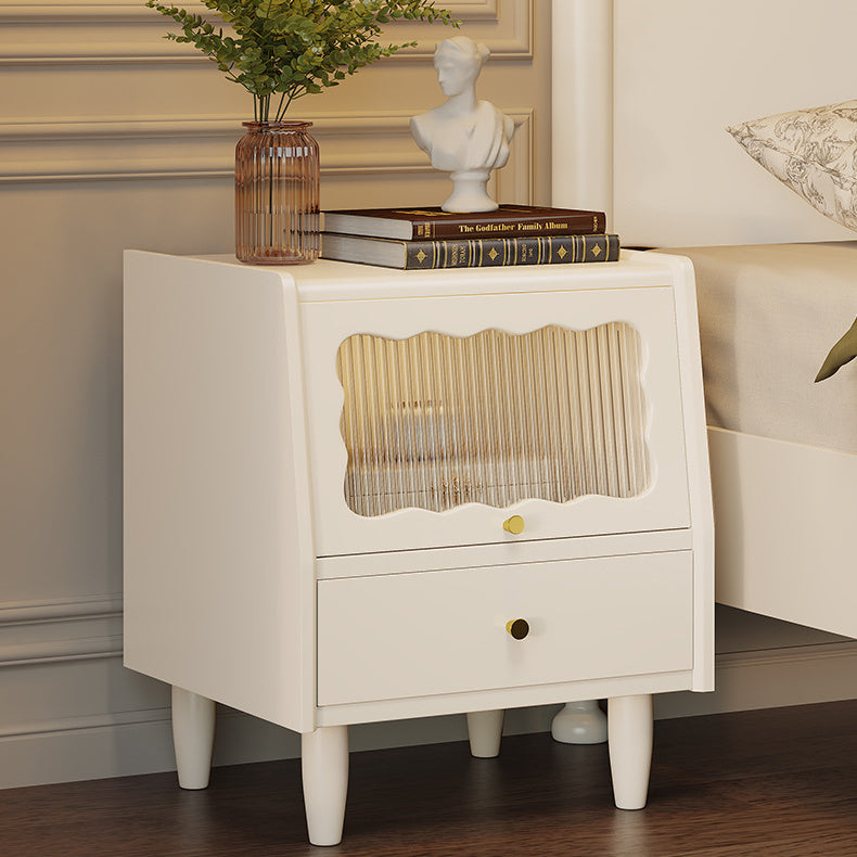 Stylish Bedside Cupboard with Black, White, and Natural Light Brown Finishes - Featuring Glass and Rattan Design fcf-284