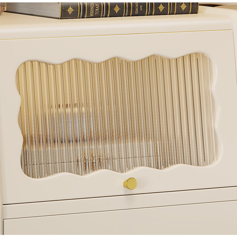 Stylish Bedside Cupboard with Black, White, and Natural Light Brown Finishes - Featuring Glass and Rattan Design fcf-284