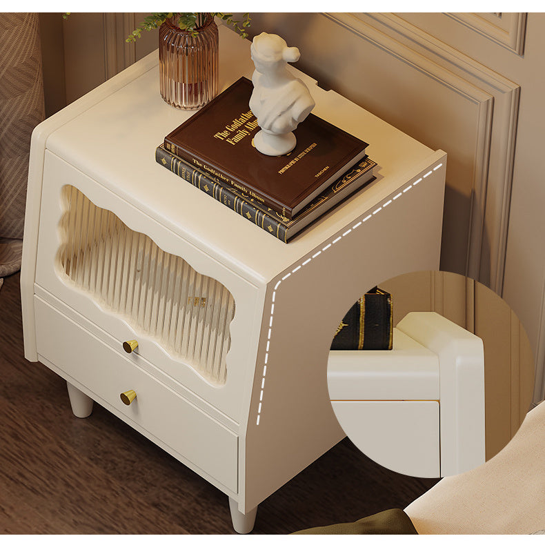 Stylish Bedside Cupboard with Black, White, and Natural Light Brown Finishes - Featuring Glass and Rattan Design fcf-284