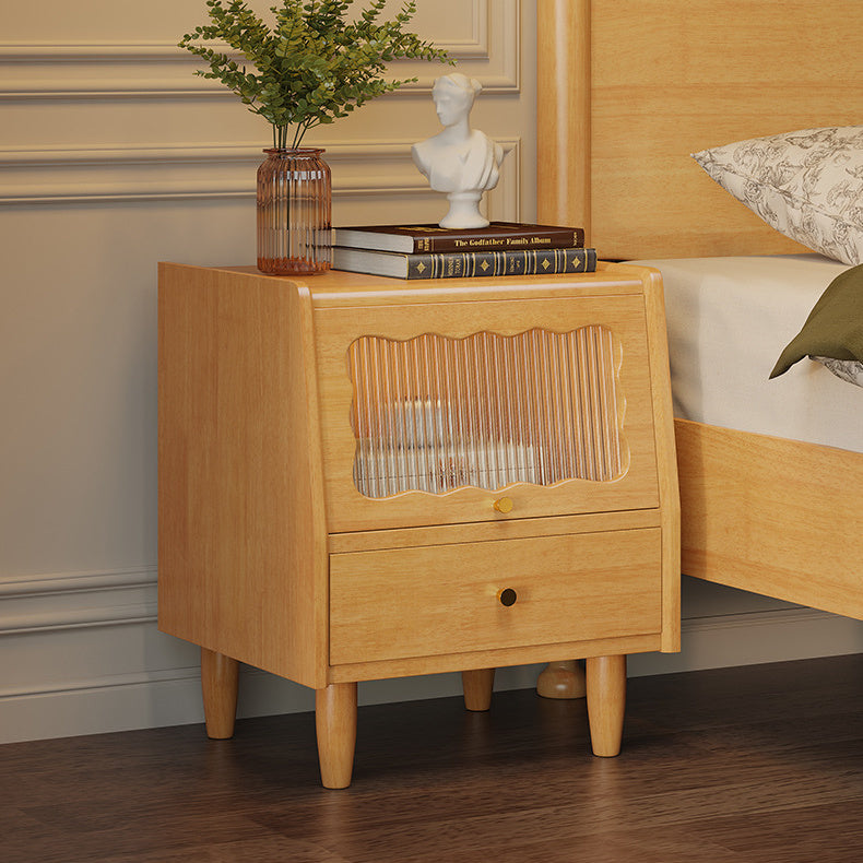 Stylish Bedside Cupboard with Black, White, and Natural Light Brown Finishes - Featuring Glass and Rattan Design fcf-284