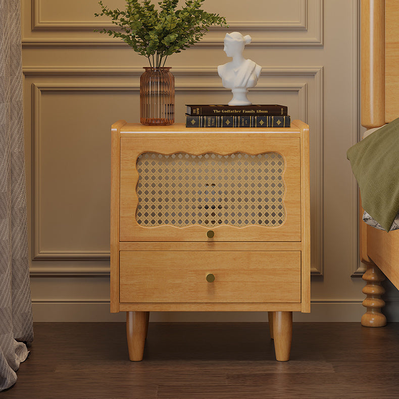 Stylish Bedside Cupboard with Black, White, and Natural Light Brown Finishes - Featuring Glass and Rattan Design fcf-284