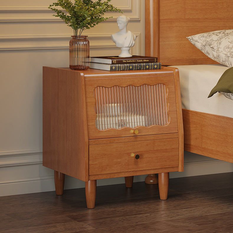 Stylish Bedside Cupboard with Black, White, and Natural Light Brown Finishes - Featuring Glass and Rattan Design fcf-284