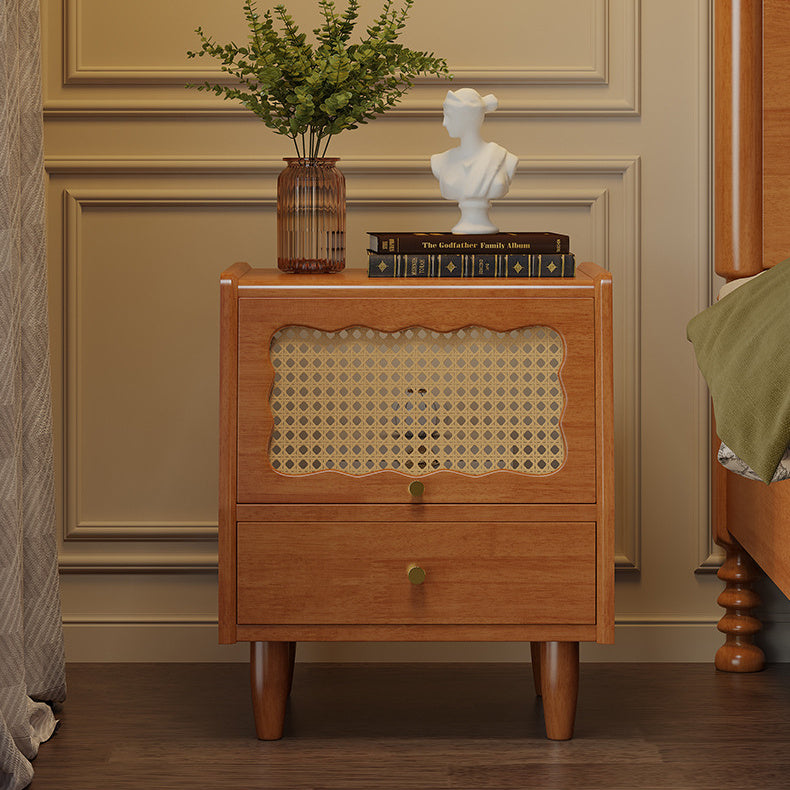 Stylish Bedside Cupboard with Black, White, and Natural Light Brown Finishes - Featuring Glass and Rattan Design fcf-284