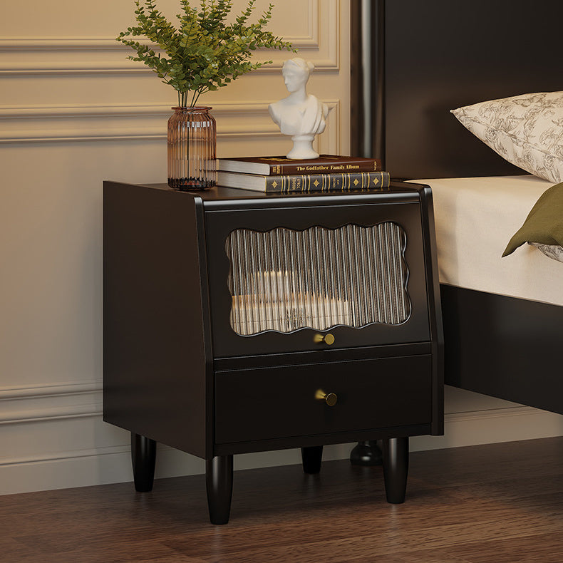 Stylish Bedside Cupboard with Black, White, and Natural Light Brown Finishes - Featuring Glass and Rattan Design fcf-284