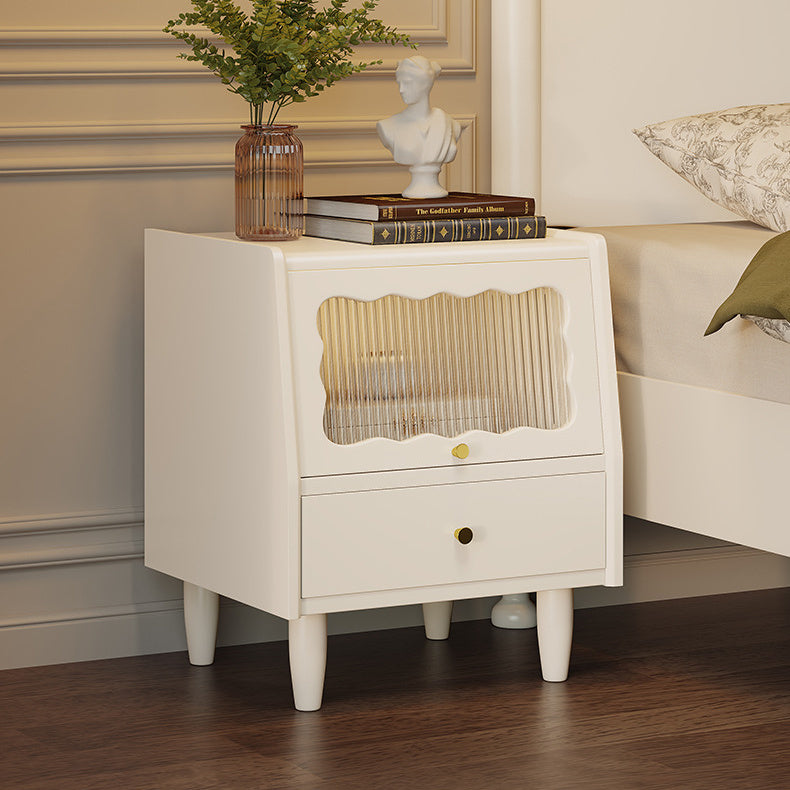 Stylish Bedside Cupboard with Black, White, and Natural Light Brown Finishes - Featuring Glass and Rattan Design fcf-284