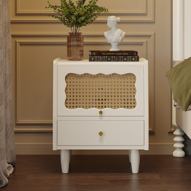 Stylish Bedside Cupboard with Black, White, and Natural Light Brown Finishes - Featuring Glass and Rattan Design fcf-284